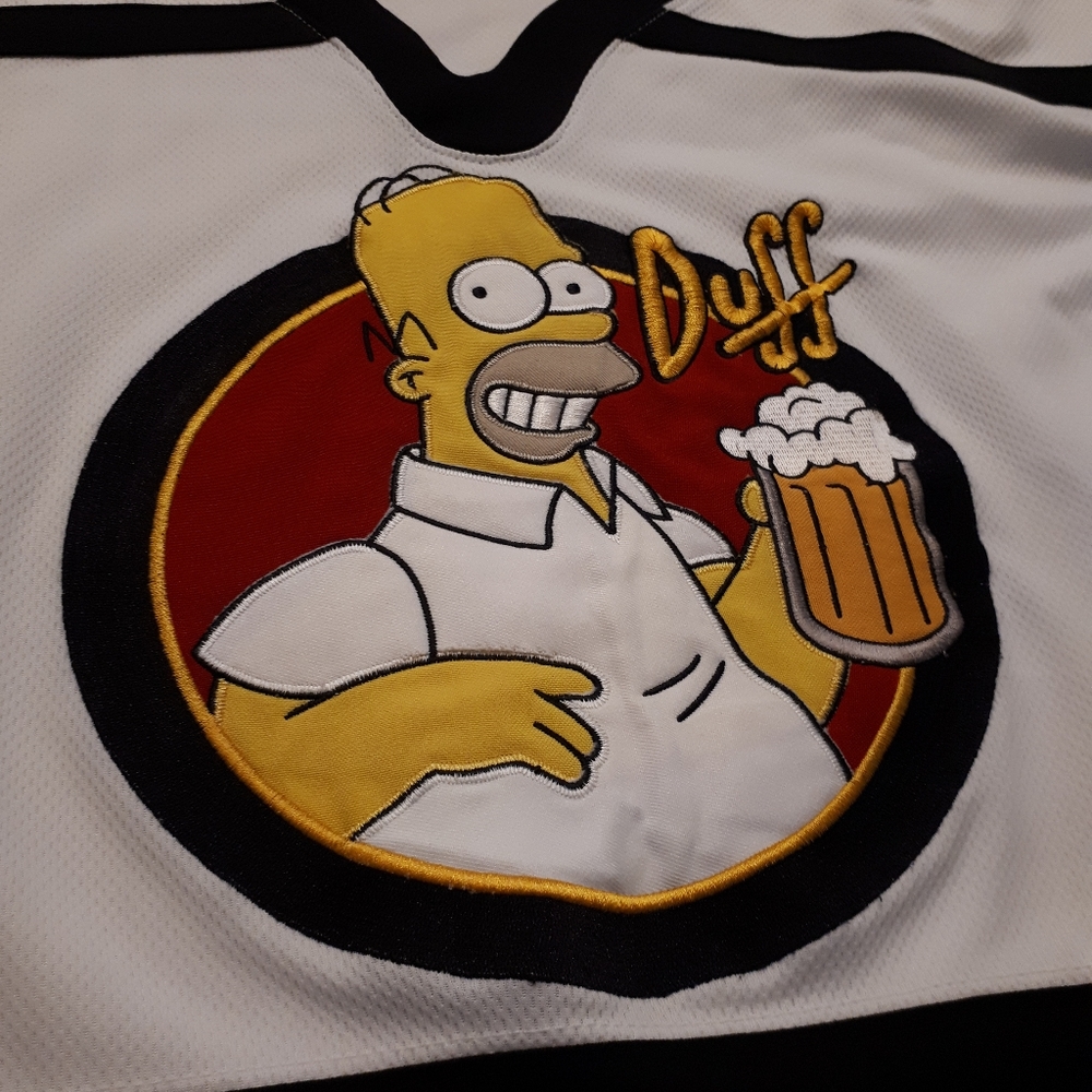 VTG The Simpsons Homer Simpson Duff Beer Hockey Jersey – White/Gold/Black - Picture 2 of 13